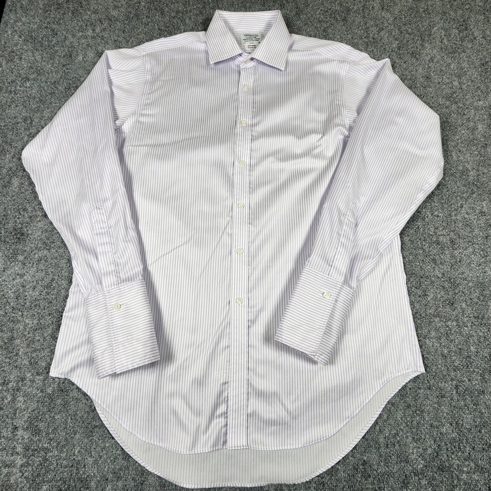 TM Lewin Mens Dress Shirt 17 36 Purple White Stripe Non-Iron Regular‎ Fit Cotton